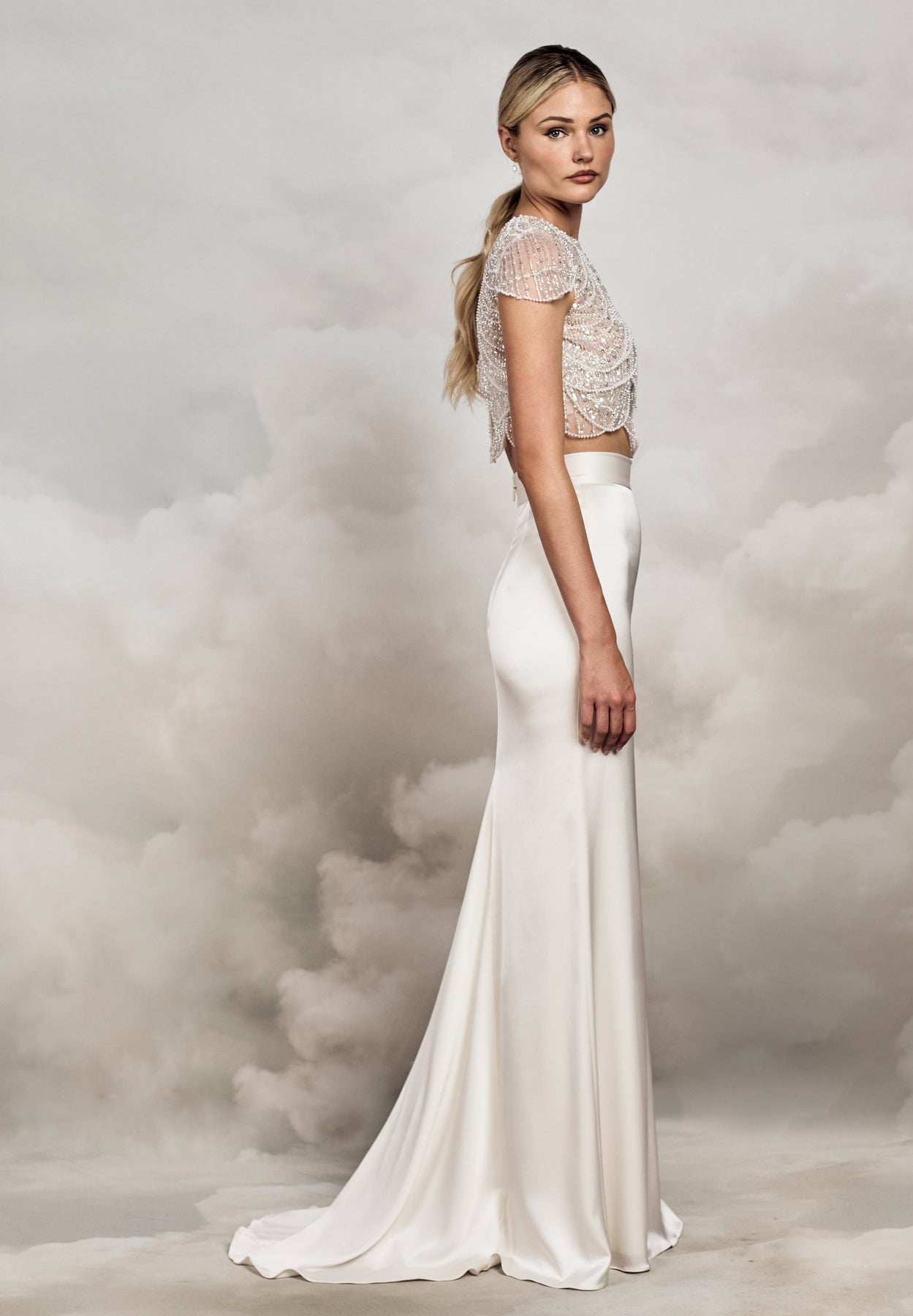 Dawn Top | Silver and Pearl Beaded Lace Bridal Separates Top Dawn Top | Silver and Pearl Beaded Lace Bridal Separates Top