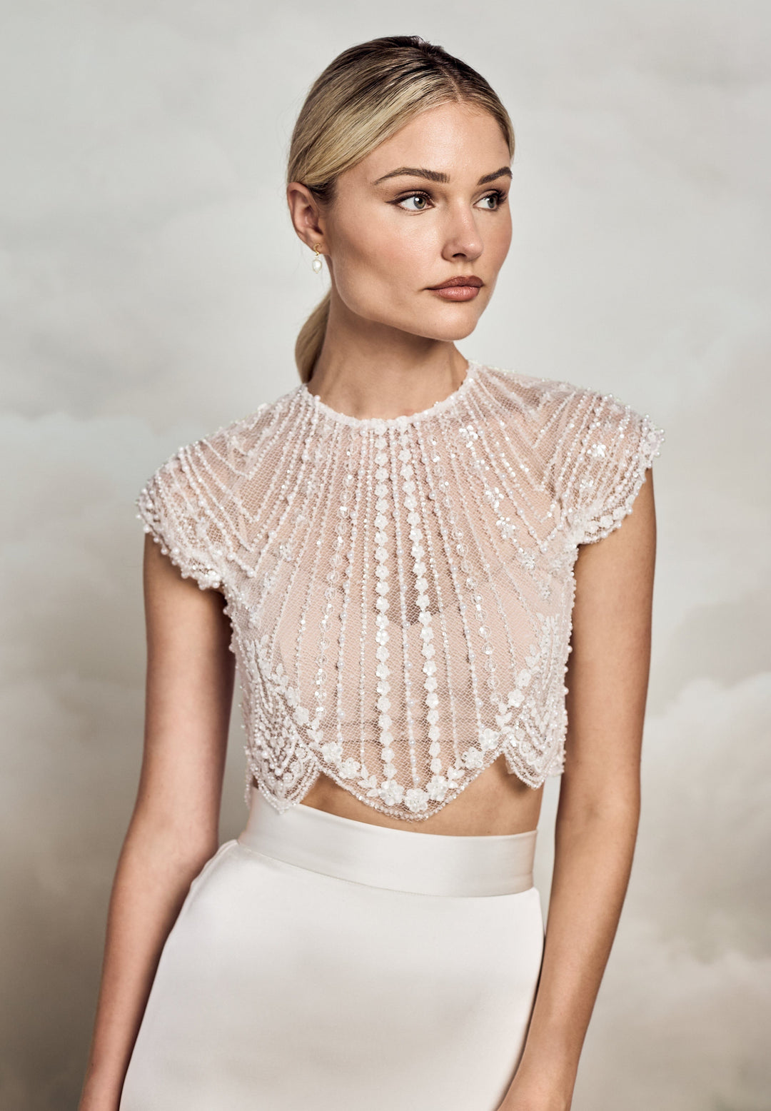 Devyn Top | Beaded Floral Lace Bridal Separates Top | Catherine