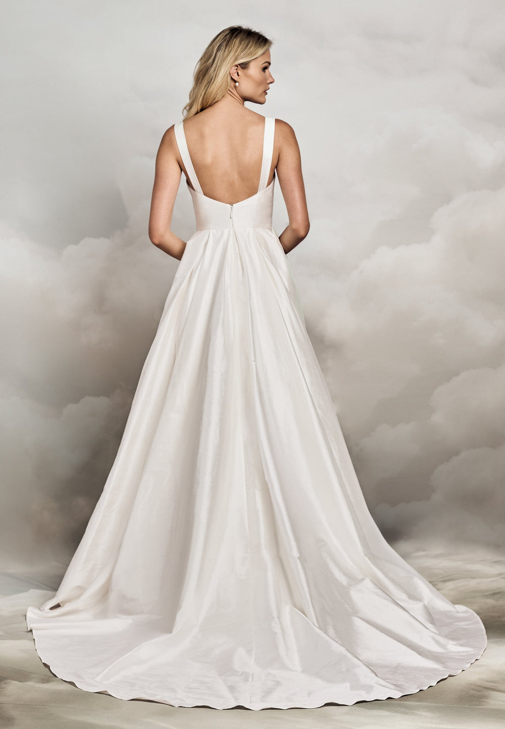 women satin a line wedding dress uk A-line Satin Wedding Dress Cowl Neck Chapel Train with Bowknot Pleated Pockets Split S3052W - Wedding Dresses