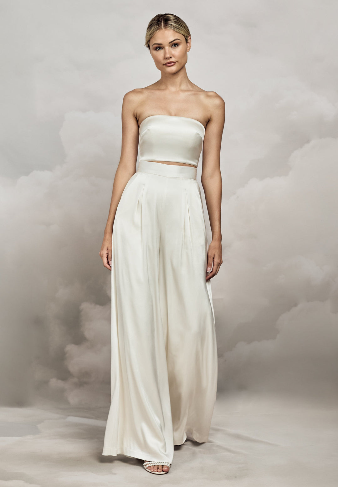Lace Satin White Trousers Aurelia Trousers Wide Leg Satin Bridal